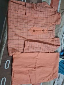Stylish Peach Checkered Kurta Set