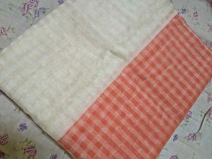 Peach &amp; Cream Checked Saree with Golden Border | E
