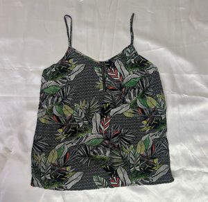 IMPORTED Tropical Print Cami Top with Zipper Detai