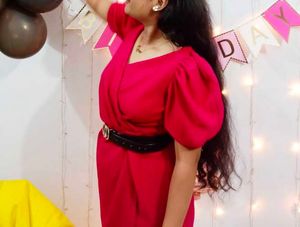 Vibrant Pink Puff Sleeve Wrap Dress