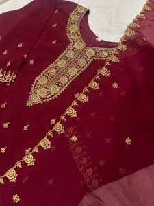 Elegant Maroon Embroidered Kurta sharara Set