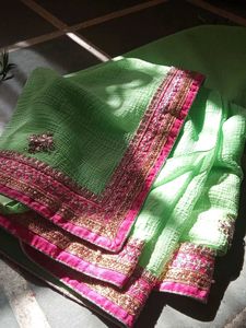 Beautiful Green Embroidered Saree