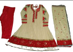 Beautiful Anarkali Net Dress Top Churidar Salwar And Dupatta