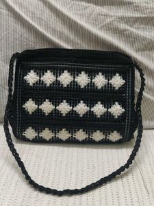 Black & White Embroidered Crossbody Bag
