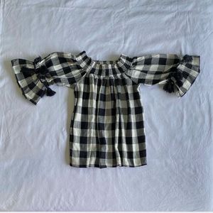 Checkered Off-Shoulder Tassel Top