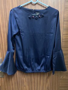 Elegant Navy Blue Bell Sleeve Top
