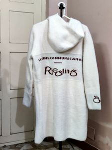 mens imported white fuzzy hooded jacket ( premium)