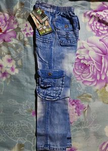 Men's Blue Washed Cargo Jeans Size-28