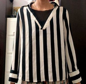 Chic Striped Long Sleeve Blouse