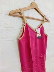Chic Pink Camisole with Lace Trim