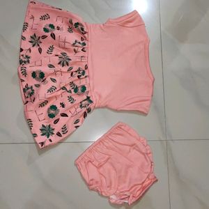 Cute Peach Baby Dress with Bloomers