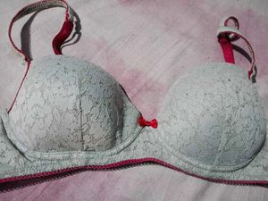 White Lace Bra with Pink Trim