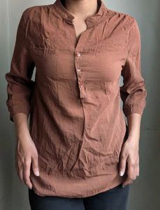 Brown Button-Down Tunic Top