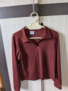 Ribbed Maroon Long Sleeve Top