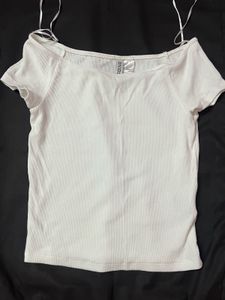 White Ribbed Off-Shoulder Top