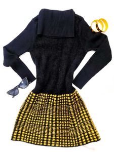 Chic Black &amp; Yellow Plaid Turtleneck Dress