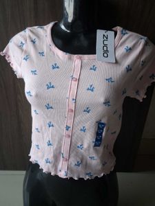 Cute Pink Bow Print Cropped Top