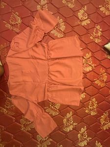 Rust Embroidered Peplum Cotton Top for Women | Rou