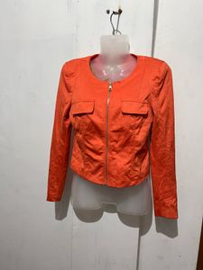 Orange Cropped Zip-Up Jacket