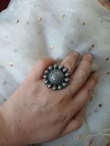 Boho brass Silver Statement Ring