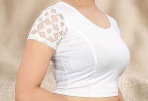 Dilecete white blouse piece design  with lace.