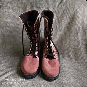 N. Unique Pink Lace-Up Combat Boots
