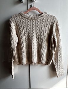 Cream Cable Knit Cropped Sweater