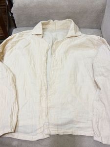 Cream Linen Blend Button-Up Shirt
