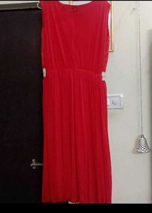 Red Sleeveless Lace &amp; Net Midi Dress
