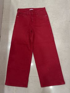 Vibrant Red Wide Leg Jeans