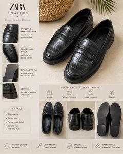ZARA  100% leatherBlack Embossed Loafers