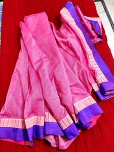 Embroidered Pink &amp; Purple Kota Doriya Saree 🌸💜