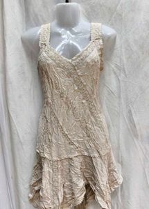 Bohemian Lace Trimmed Beige Maxi Dress