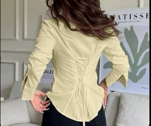 Corset Back Long Sleeve Blouse