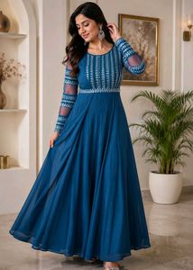 Stunning Teal Embroidered Gown
