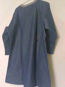 Embroidered Denim Kurta