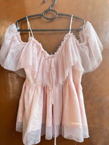 Sheer Ruffle Cold Shoulder Dress
