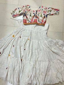 Embroidered Peacock Blouse &amp; White Skirt Set