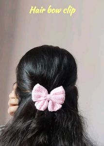 Handmade Crocheted Pink Bow Hair Clip