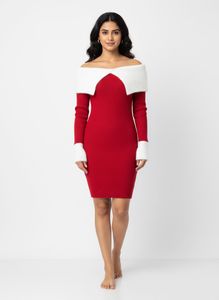 Red Off-Shoulder Sweater Dress