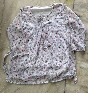 Floral Print Sheer Tunic Top