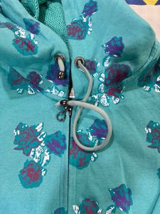 Turquoise Floral Zip-Up Hoodie