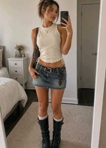 y2k Cream Ribbed Mock Neck Tank Top