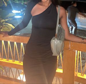 One Shoulder Long Sleeved Backless Bandage Dress
