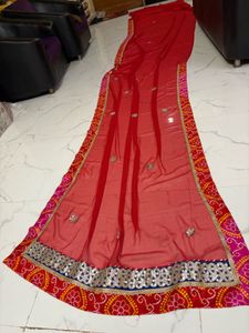 Vibrant Red Embroidered saree