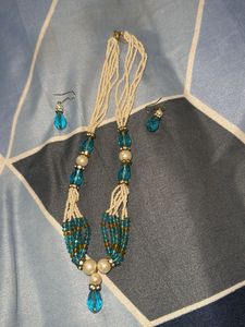 Aqua Beaded Necklace &amp; Earring Set