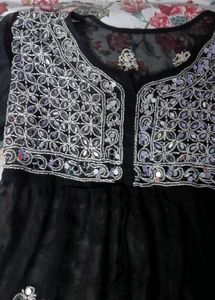 Black Embroidered Organza frock style kurti