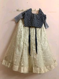 Elegant Cream &amp; Blue Lehenga Choli Set