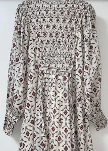 ZARA Cream &amp; Terracotta Red Floral Print Boho Dres