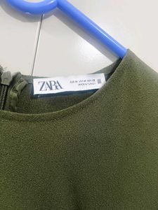 Zara Elegant Ruched Olive Green Dress